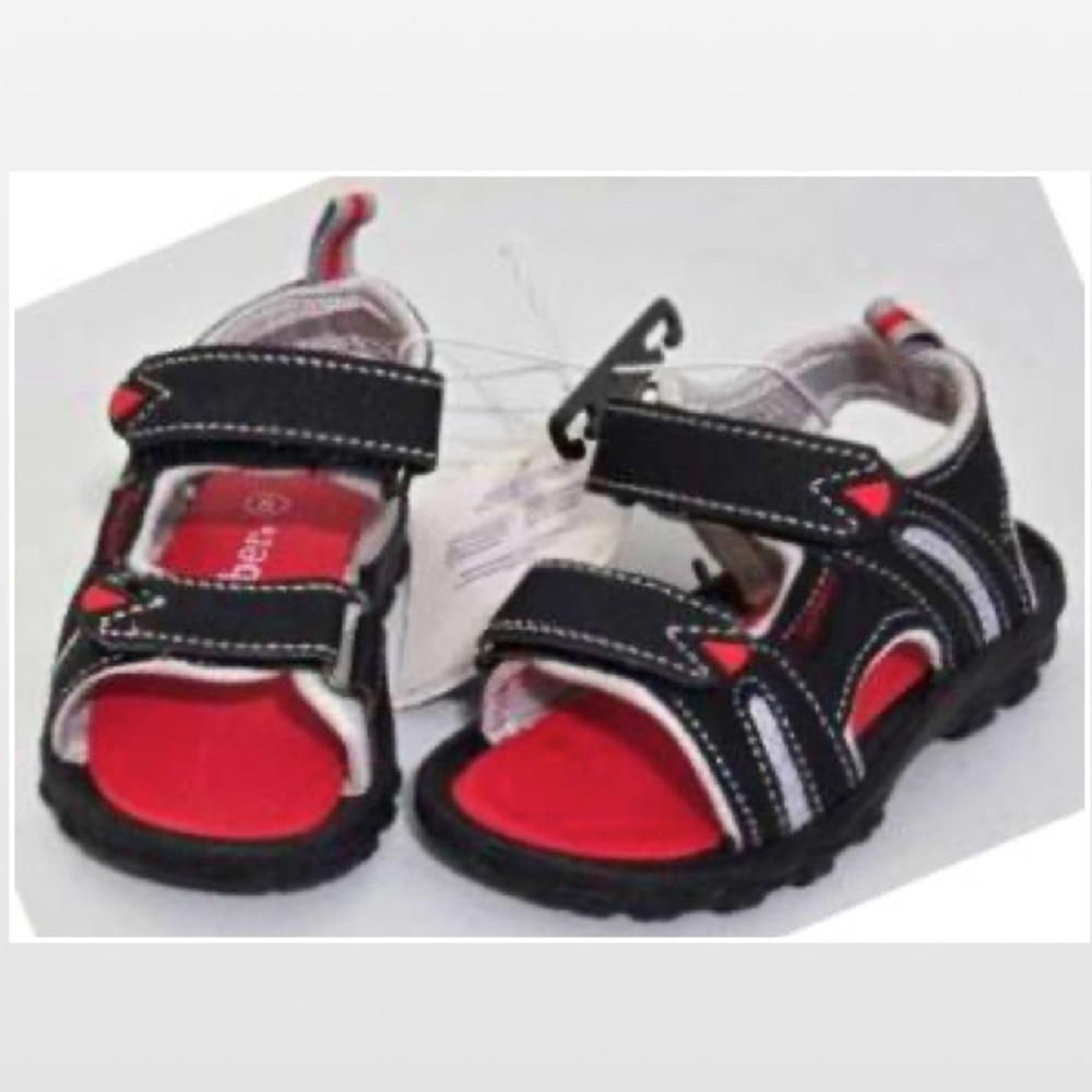 New Gerber Shoes Boys Size 5 Prewalk Sandals Baby Black Red Fisherman Kids NWT
